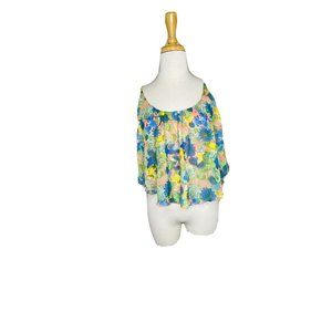American Dream: Floral Crop Top Camisole: Peach/Blue/Yellow/Green, Size: Medium